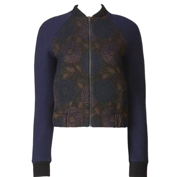 Martin Grant Floral Copper Brocade Luxe Bomber Jacket in Midnight Blue. Size 38 - Picture 7 of 9